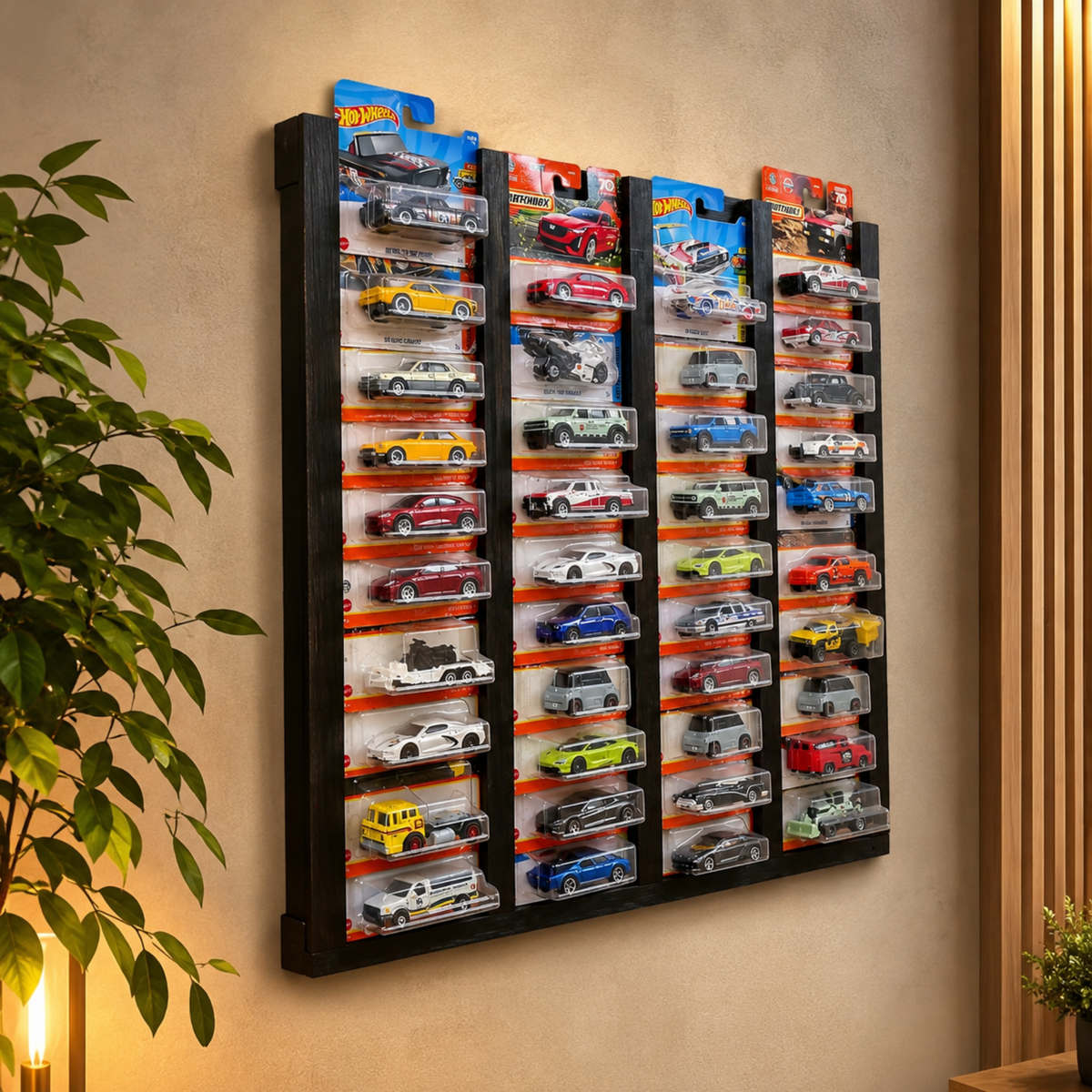 Regular & Long Card Display Case, Wall Mounted 1:64 Diecast Car Display Rack, Wooden Collector Storage Shelf, 52 Car Holder