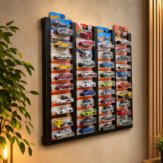 Regular & Long Card Display Case, Wall Mounted 1:64 Diecast Car Display Rack, Wooden Collector Storage Shelf, 52 Car Holder