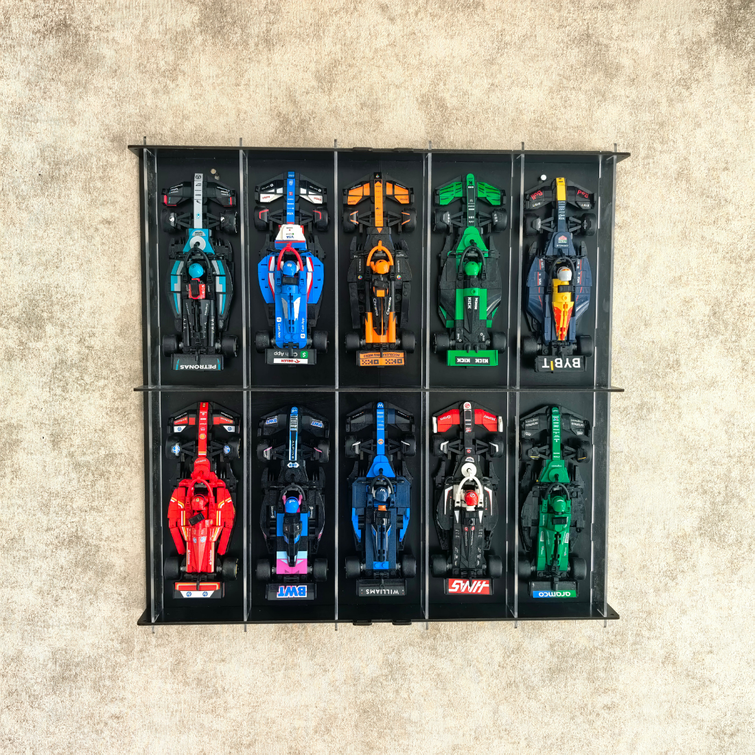 Formula 1 Wall Display Case, Building Block Race Car Display Shelf, 10 Car Showcase with Acrylic Door, F1 Collector Wall Decor
