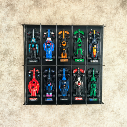 Formula 1 Wall Display Case, Building Block Race Car Display Shelf, 10 Car Showcase with Acrylic Door, F1 Collector Wall Decor