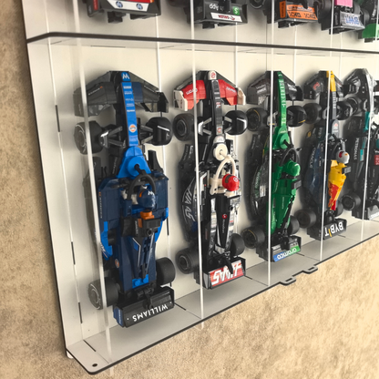 Formula 1 Wall Display Case, Building Block Race Car Display Shelf, 10 Car Showcase with Acrylic Door, F1 Collector Wall Decor