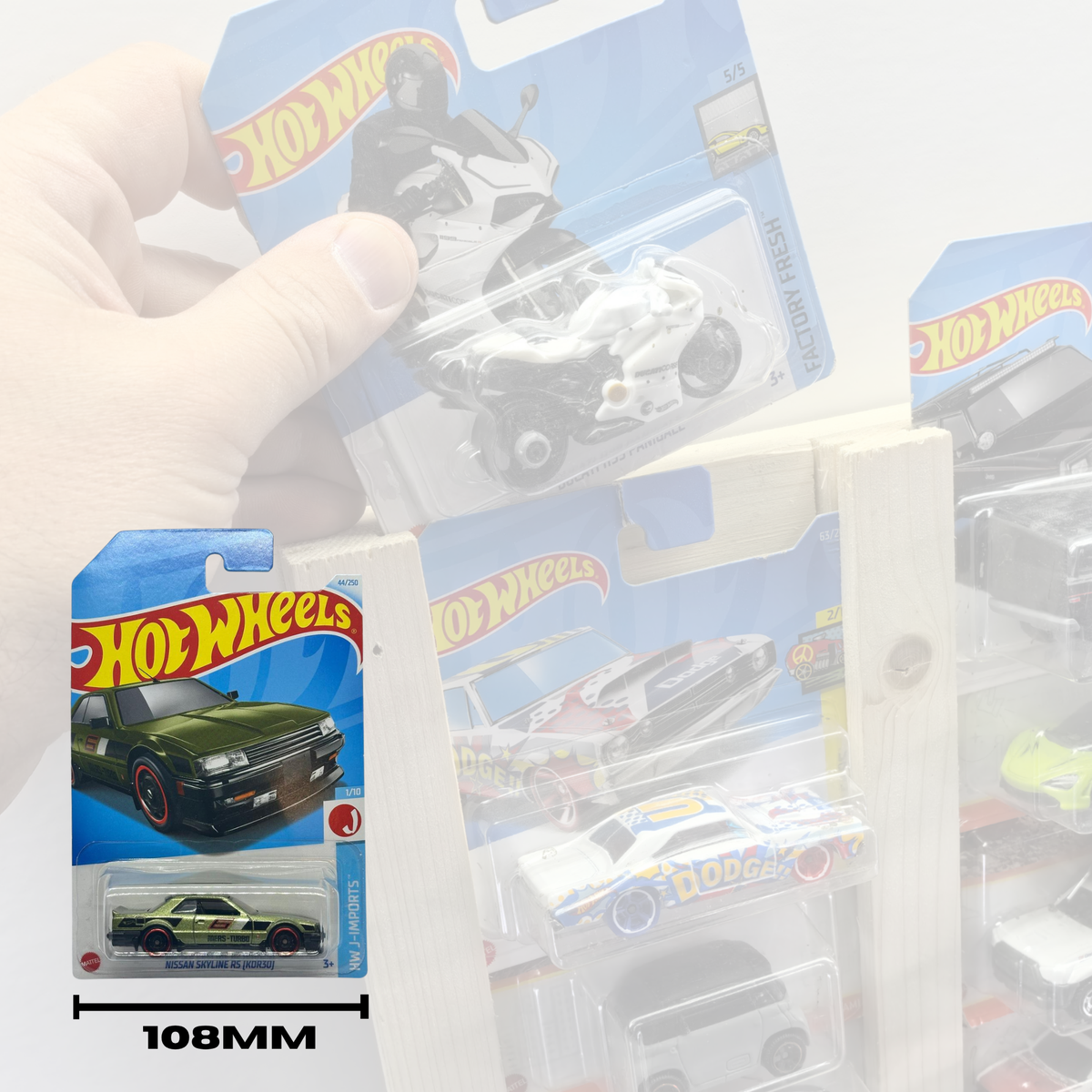 Regular & Long Card Display Case, Wall Mounted 1:64 Diecast Car Display Rack, Wooden Collector Storage Shelf, 52 Car Holder