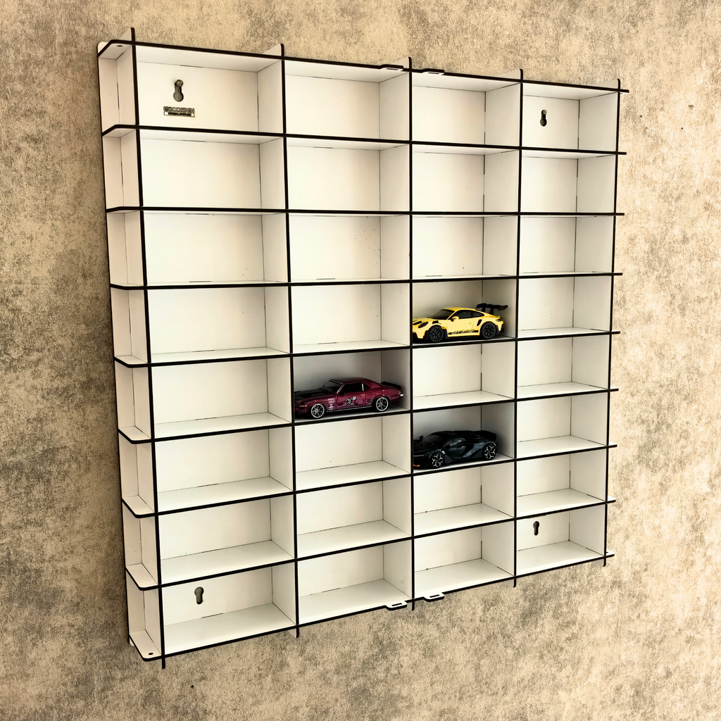 1:43 Scale Model Car Display Case with Acrylic Cover, 32 Slot Wall Mounted Diecast Car Showcase, Dustproof Collector Display Shelf
