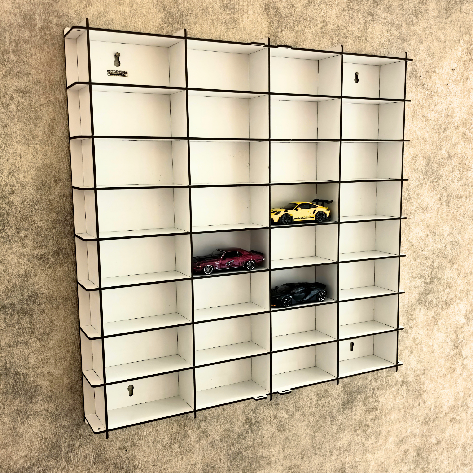 1:43 Scale Model Car Display Case with Acrylic Cover, 32 Slot Wall Mounted Diecast Car Showcase, Dustproof Collector Display Shelf