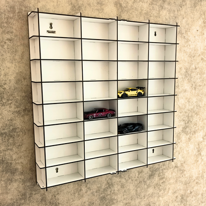 1:43 Scale Model Car Display Case with Acrylic Cover, 32 Slot Wall Mounted Diecast Car Showcase, Dustproof Collector Display Shelf