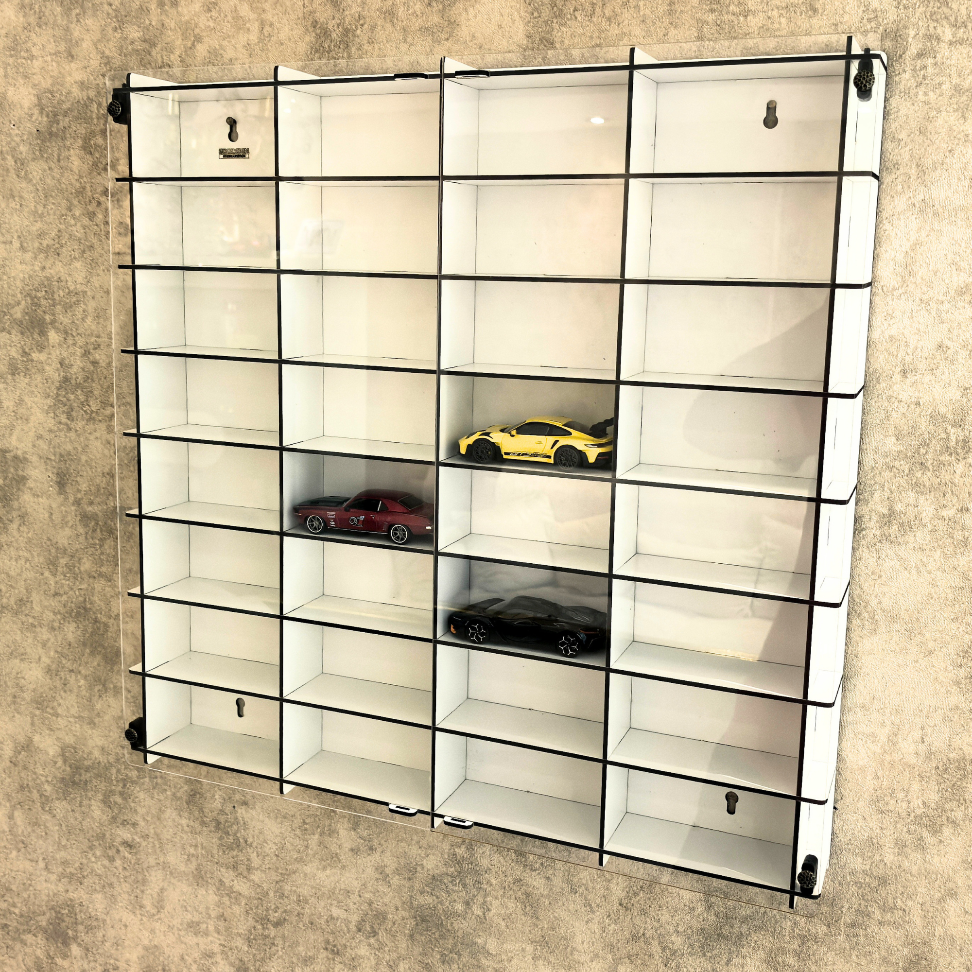 1:43 Scale Model Car Display Case with Acrylic Cover, 32 Slot Wall Mounted Diecast Car Showcase, Dustproof Collector Display Shelf