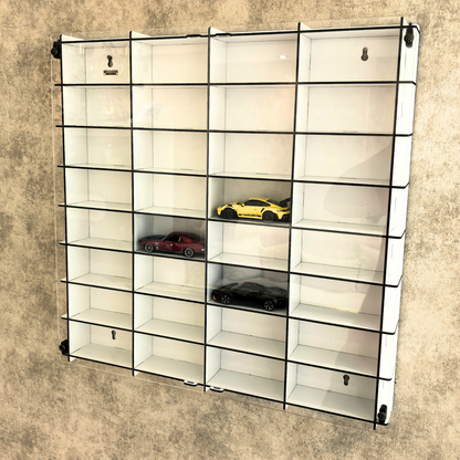 1:43 Scale Model Car Display Case with Acrylic Cover, 32 Slot Wall Mounted Diecast Car Showcase, Dustproof Collector Display Shelf