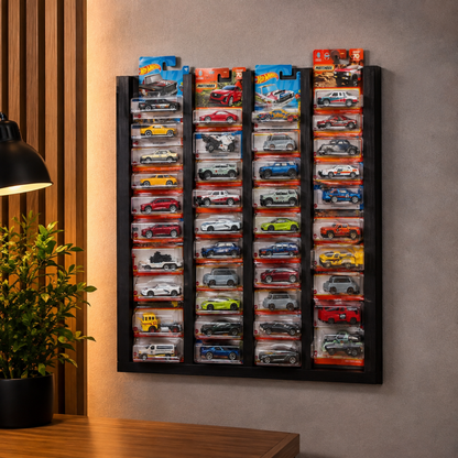 Regular & Long Card Display Case, Wall Mounted 1:64 Diecast Car Display Rack, Wooden Collector Storage Shelf, 52 Car Holder