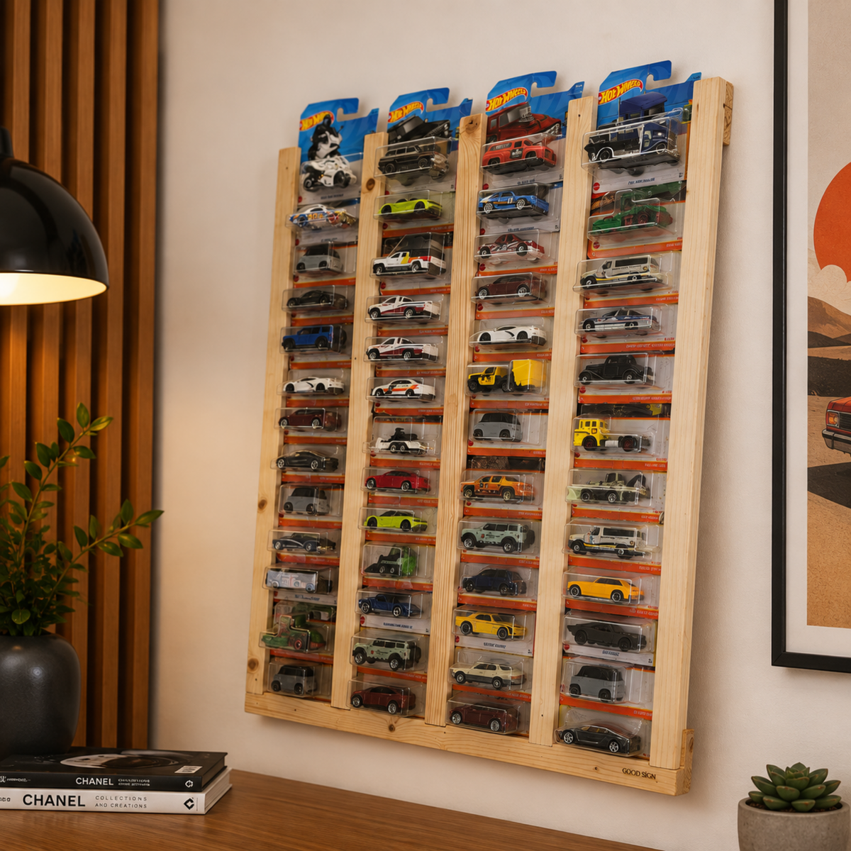 Regular & Long Card Display Case, Wall Mounted 1:64 Diecast Car Display Rack, Wooden Collector Storage Shelf, 52 Car Holder