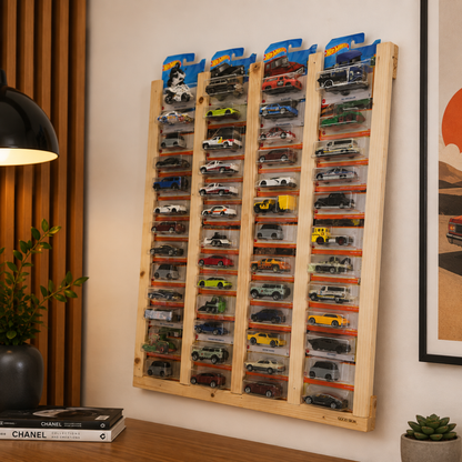 Regular & Long Card Display Case, Wall Mounted 1:64 Diecast Car Display Rack, Wooden Collector Storage Shelf, 52 Car Holder