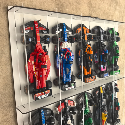 Formula 1 Wall Display Case, Building Block Race Car Display Shelf, 10 Car Showcase with Acrylic Door, F1 Collector Wall Decor