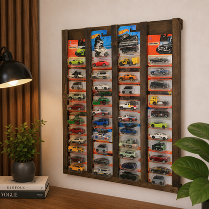 Regular & Long Card Display Case, Wall Mounted 1:64 Diecast Car Display Rack, Wooden Collector Storage Shelf, 52 Car Holder