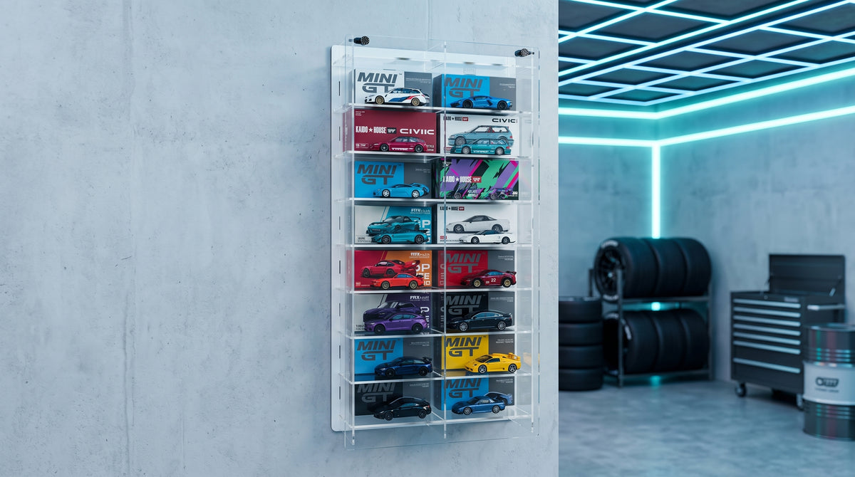1:64 Diecast Model Car Display Case | Compatible with Mini GT, Kaido House & Pop Race | 18-Car Acrylic Display Showcase