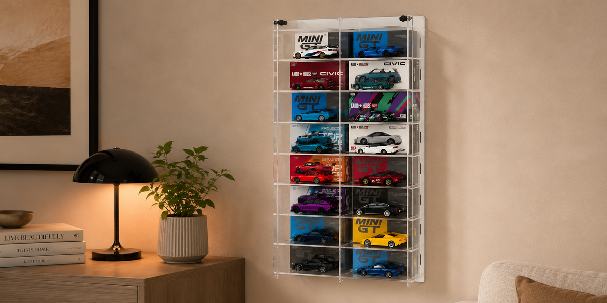 1:64 Diecast Model Car Display Case | Compatible with Mini GT, Kaido House & Pop Race | 18-Car Acrylic Display Showcase