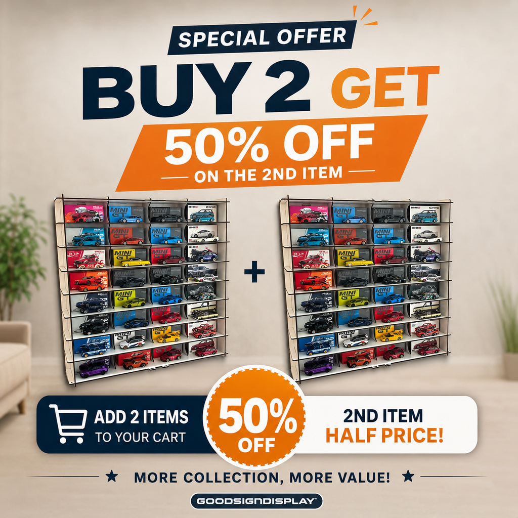 MiniGT Kaido House Pop Race Compatible Car Display Shelf, Acrylic Display Case, 32 Slot Wall Mounted Dustproof Showcase