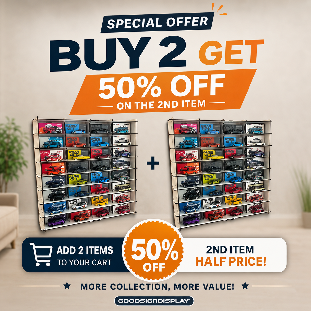 MiniGT Kaido House Pop Race Compatible Car Display Shelf, Acrylic Display Case, 32 Slot Wall Mounted Dustproof Showcase