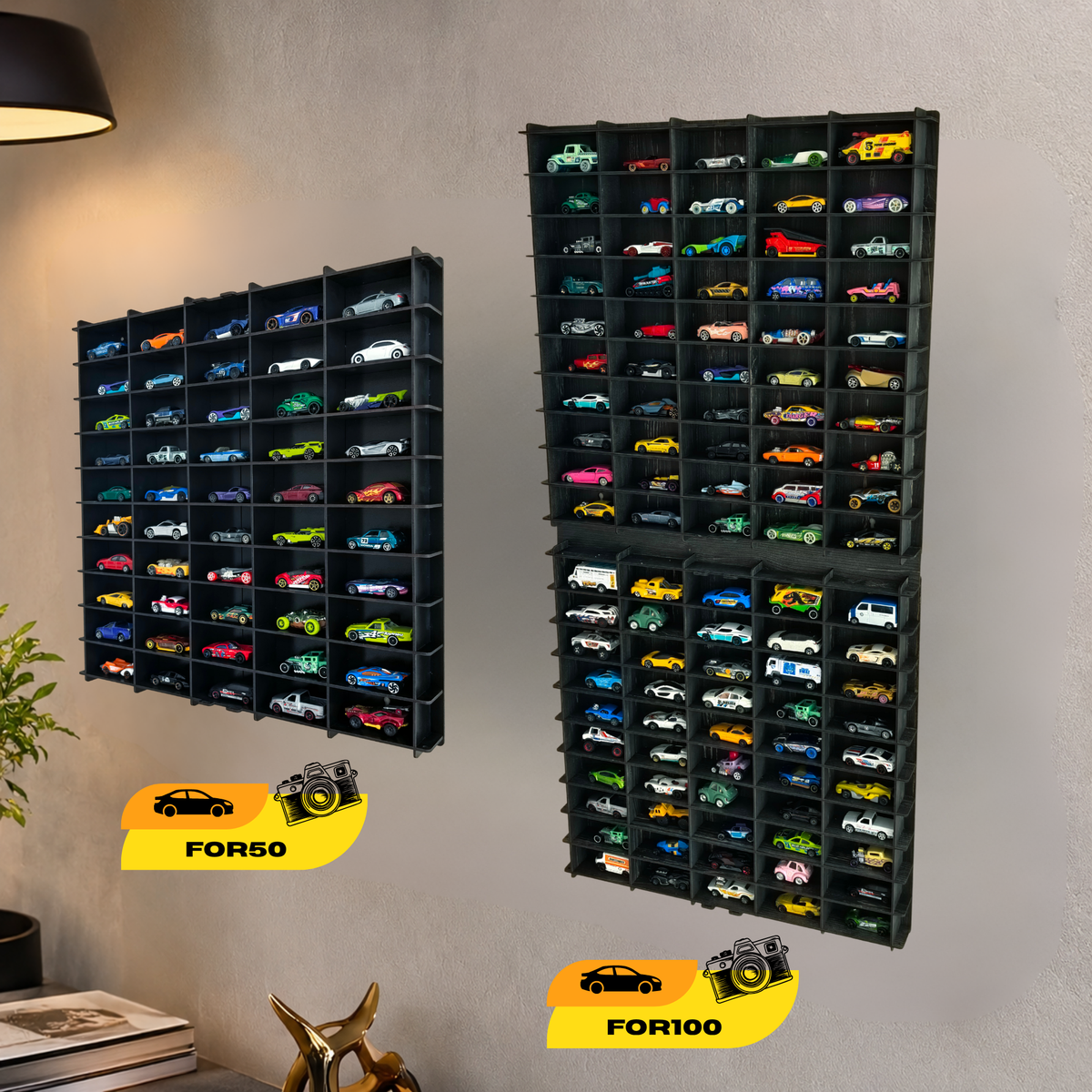 Black- 1:64 Diecast Car Display Shelf for 100 Cars, Wall Mounted Toy Car Organizer, Modular Display Rack, Collector Storage