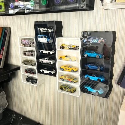 1:64 Car Display Case, Acrylic Covered Diecast Display Shelf, Mini Car Organizer, 5 Slot Wall Mounted and Desktop Showcase