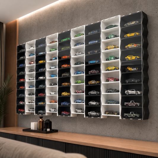 1:64 Car Display Case, Acrylic Covered Diecast Display Shelf, Mini Car Organizer, 5 Slot Wall Mounted and Desktop Showcase
