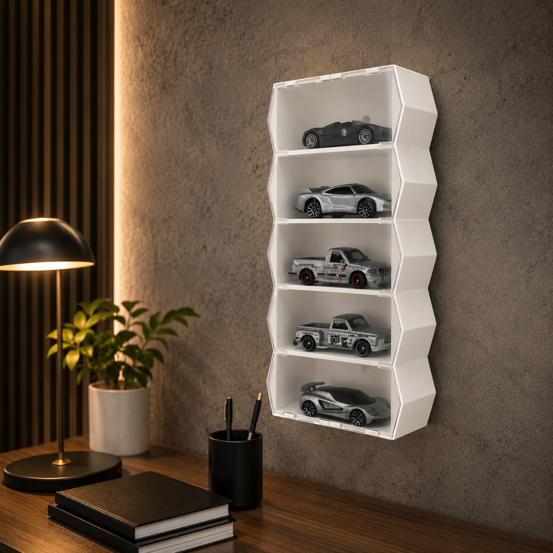 1:64 Car Display Case, Acrylic Covered Diecast Display Shelf, Mini Car Organizer, 5 Slot Wall Mounted and Desktop Showcase