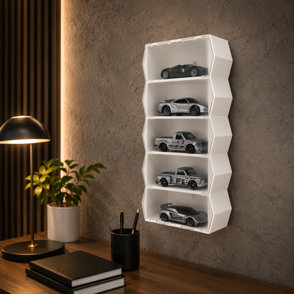 1:64 Car Display Case, Acrylic Covered Diecast Display Shelf, Mini Car Organizer, 5 Slot Wall Mounted and Desktop Showcase