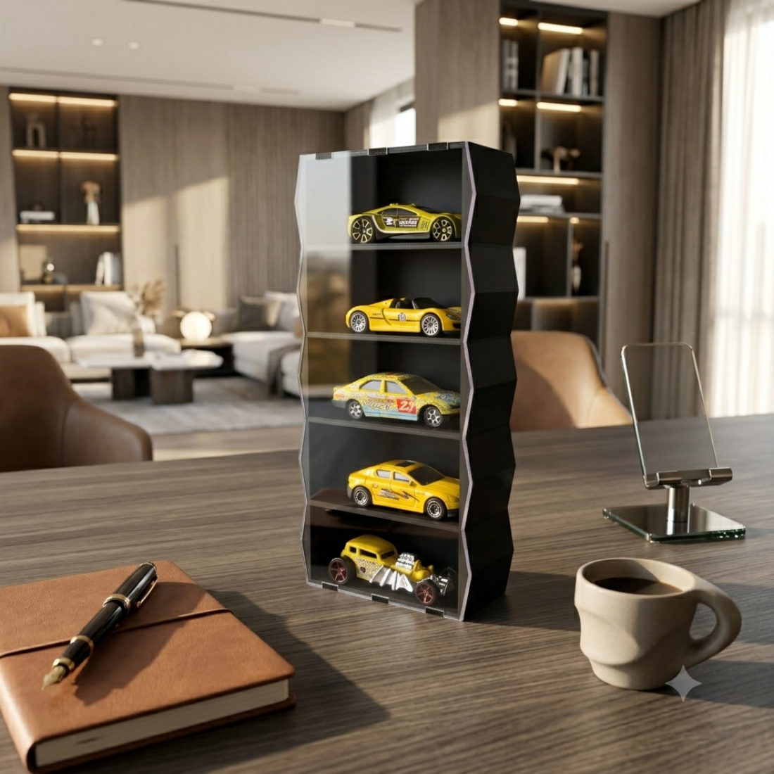 1:64 Car Display Case, Acrylic Covered Diecast Display Shelf, Mini Car Organizer, 5 Slot Wall Mounted and Desktop Showcase