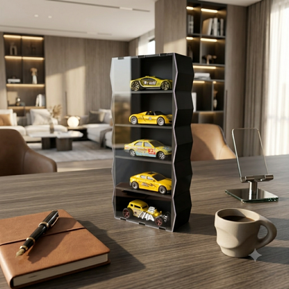 1:64 Car Display Case, Acrylic Covered Diecast Display Shelf, Mini Car Organizer, 5 Slot Wall Mounted and Desktop Showcase
