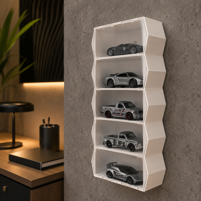 1:64 Car Display Case, Acrylic Covered Diecast Display Shelf, Mini Car Organizer, 5 Slot Wall Mounted and Desktop Showcase