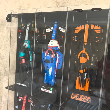Formula 1 Wall Display Case, Building Block Race Car Display Shelf, 10 Car Showcase with Acrylic Door, F1 Collector Wall Decor