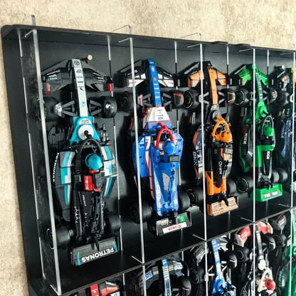 Formula 1 Wall Display Case, Building Block Race Car Display Shelf, 10 Car Showcase with Acrylic Door, F1 Collector Wall Decor