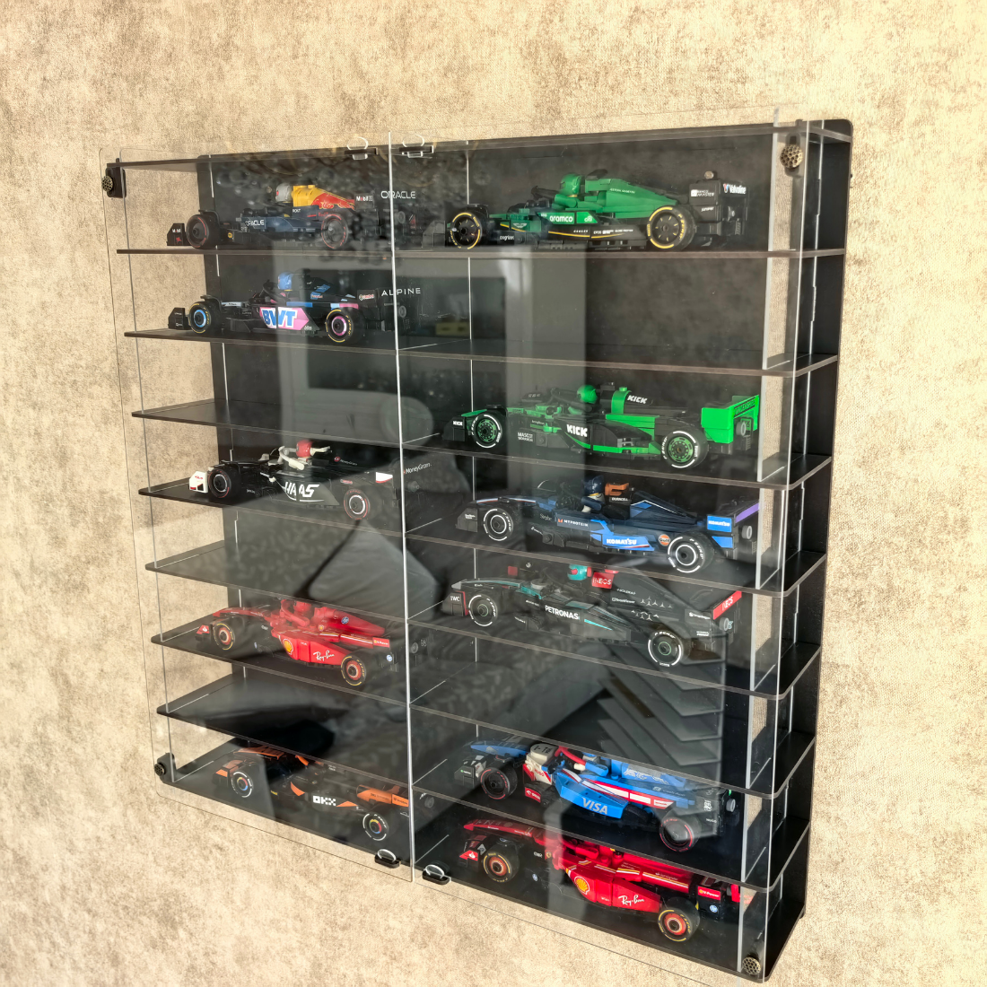 Formula 1 Display Case Wall Mounted Model Car Display Shelf Acrylic Showcase 50x50 cm Collector Storage Organizer Decor