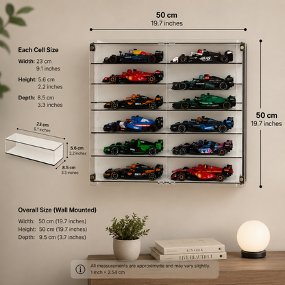 Formula 1 Display Case Wall Mounted Model Car Display Shelf Acrylic Showcase 50x50 cm Collector Storage Organizer Decor
