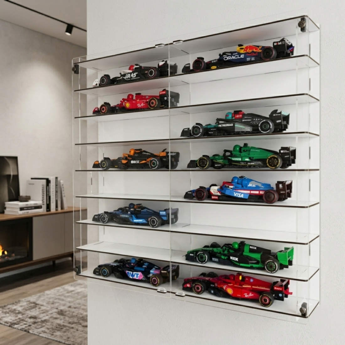 Formula 1 Display Case Wall Mounted Model Car Display Shelf Acrylic Showcase 50x50 cm Collector Storage Organizer Decor