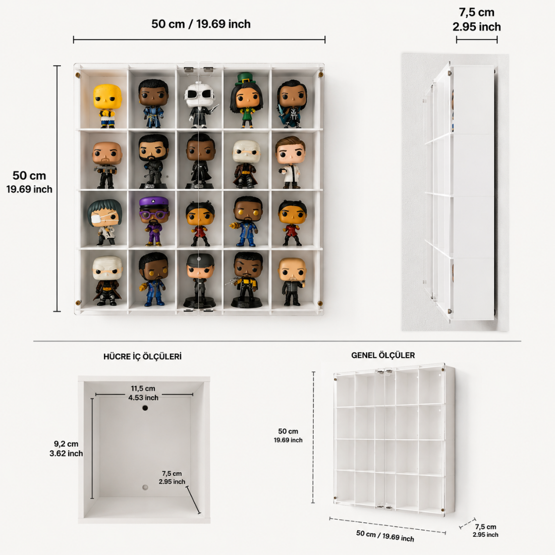 Figure Display Case, Collection Shelf, Wall Display Cabinet, Acrylic Door Showcase, 25 Compartment Collector Display Organizer