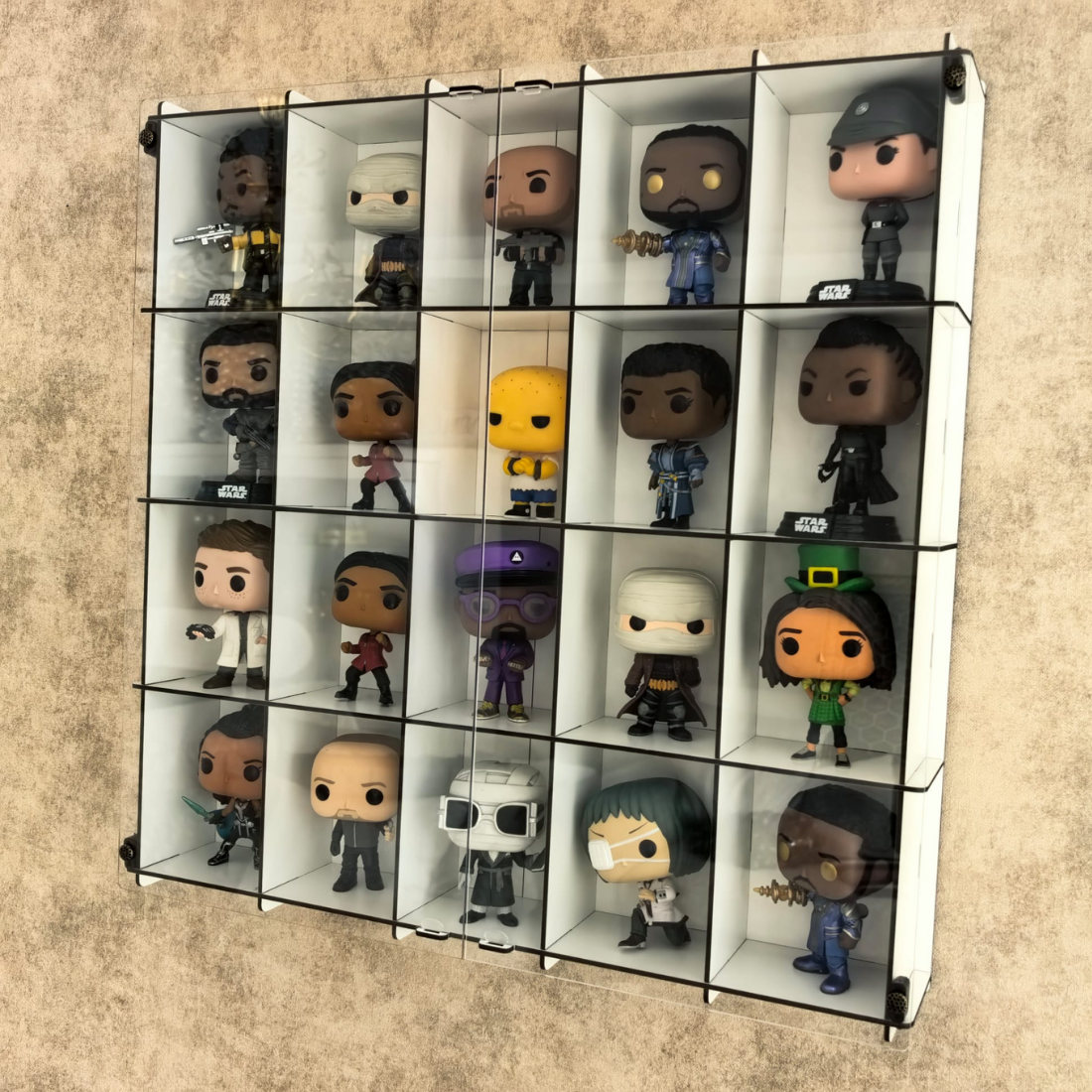 Figure Display Case, Collection Shelf, Wall Display Cabinet, Acrylic Door Showcase, 25 Compartment Collector Display Organizer