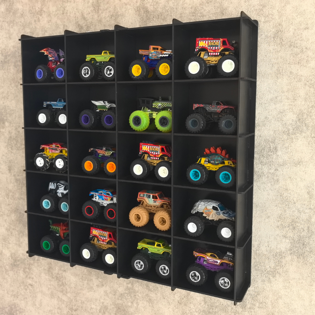 Monster Truck Display Case, Monster Truck Display Shelf, Acrylic Door 20 Car Wall Mounted Wooden Display Cabinet