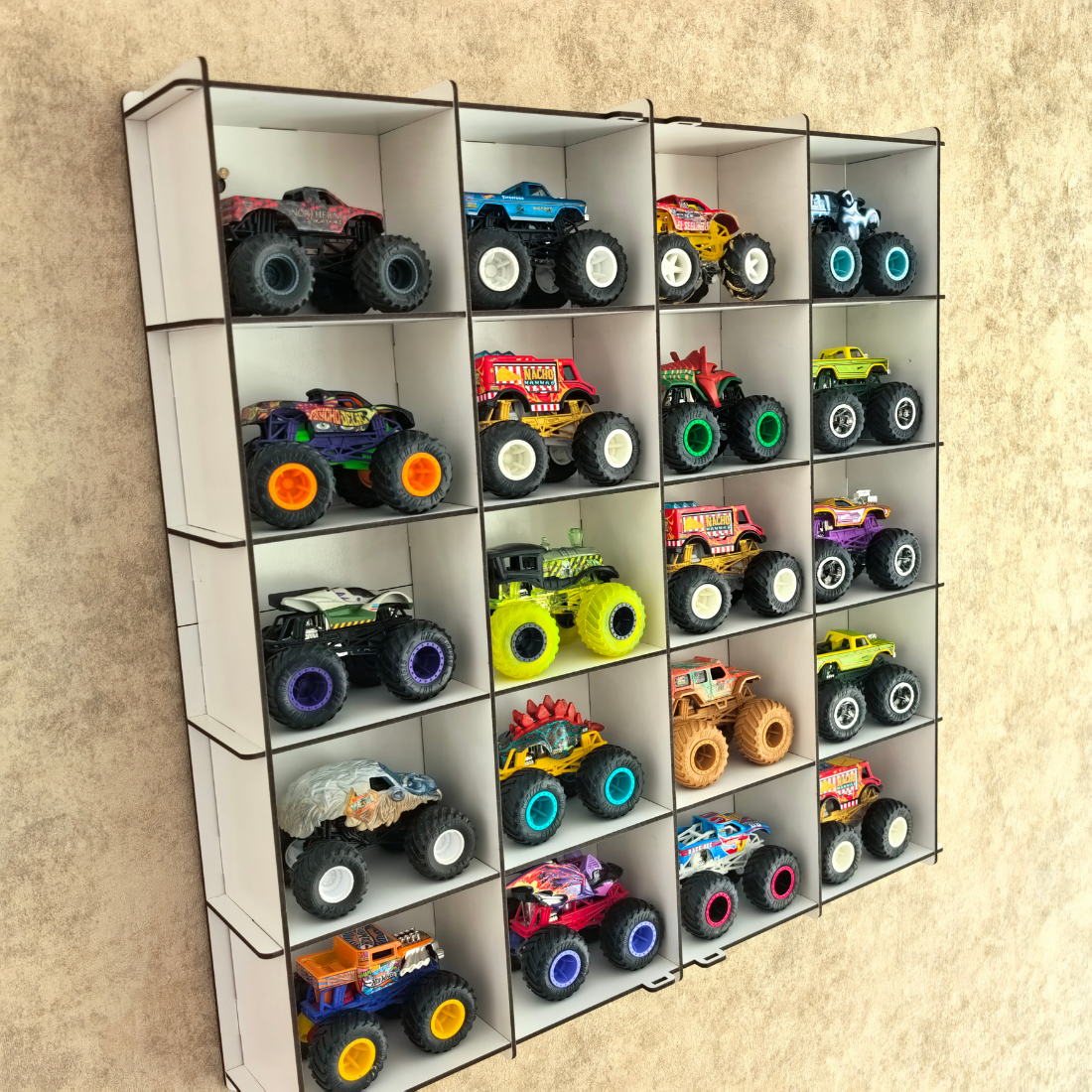 Monster Truck Display Case, Monster Truck Display Shelf, Acrylic Door 20 Car Wall Mounted Wooden Display Cabinet