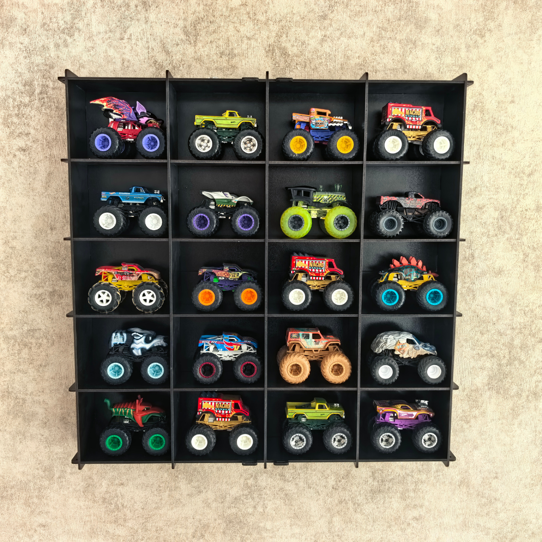 Monster Truck Display Case, Monster Truck Display Shelf, Acrylic Door 20 Car Wall Mounted Wooden Display Cabinet