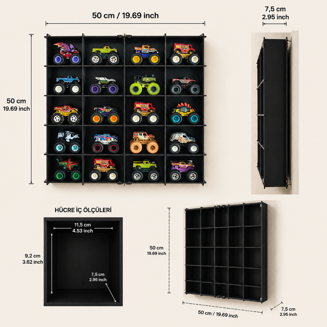 Monster Truck Display Case, Monster Truck Display Shelf, Acrylic Door 20 Car Wall Mounted Wooden Display Cabinet
