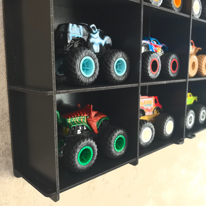 Monster Truck Display Case, Monster Truck Display Shelf, Acrylic Door 20 Car Wall Mounted Wooden Display Cabinet
