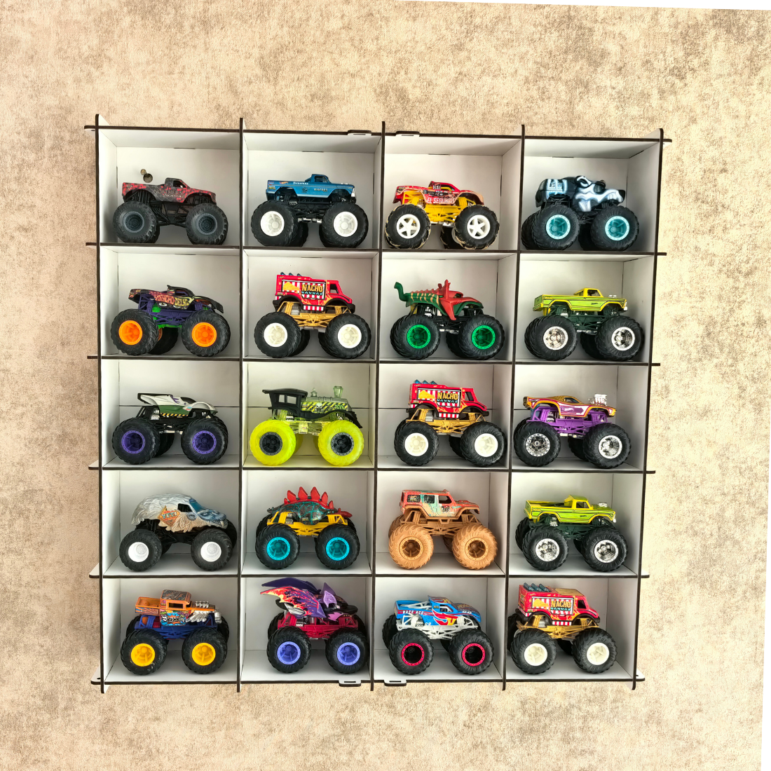 Monster Truck Display Case, Monster Truck Display Shelf, Acrylic Door 20 Car Wall Mounted Wooden Display Cabinet