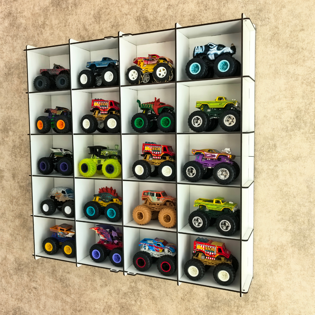 Monster Truck Display Case, Monster Truck Display Shelf, Acrylic Door 20 Car Wall Mounted Wooden Display Cabinet