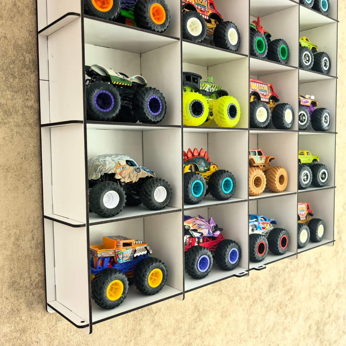 Monster Truck Display Case, Monster Truck Display Shelf, Acrylic Door 20 Car Wall Mounted Wooden Display Cabinet