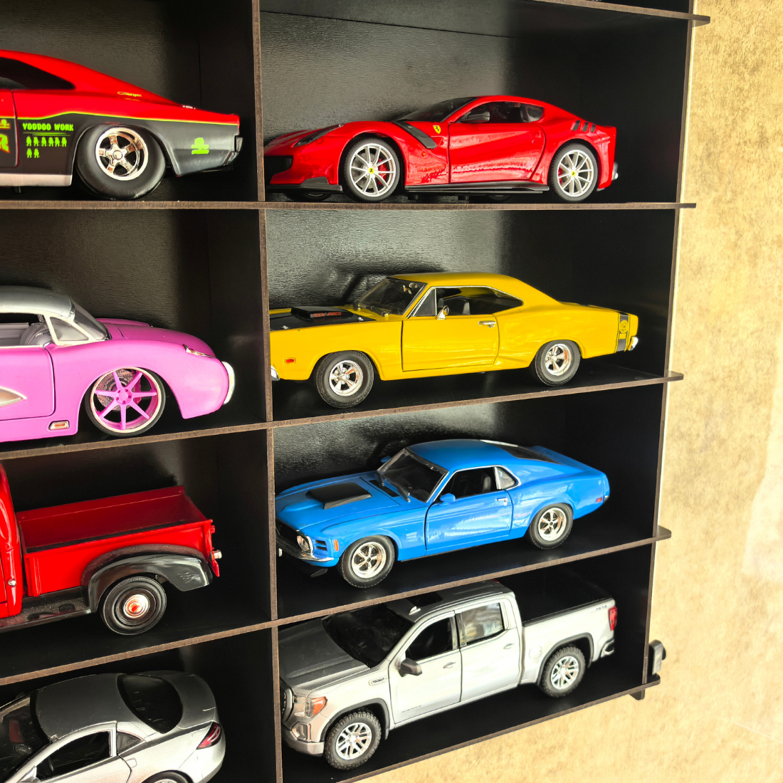 1:24 Model Car Display Case Wooden Wall Cabinet Acrylic Door Display Shelf Collector Showcase 10 Compartments