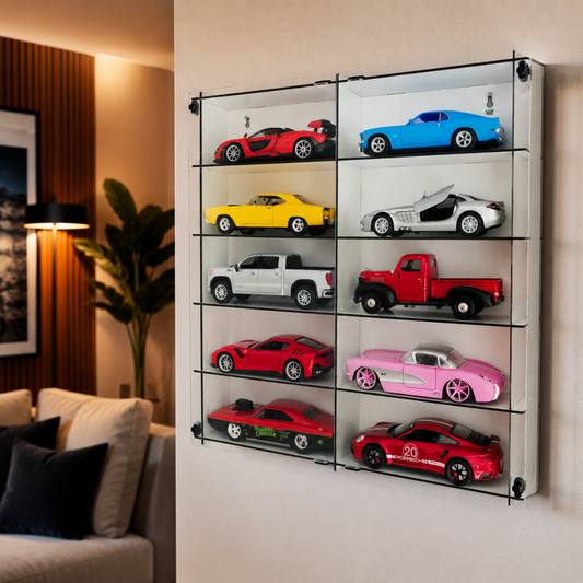 1:24 Model Car Display Case Wooden Wall Cabinet Acrylic Door Display Shelf Collector Showcase 10 Compartments