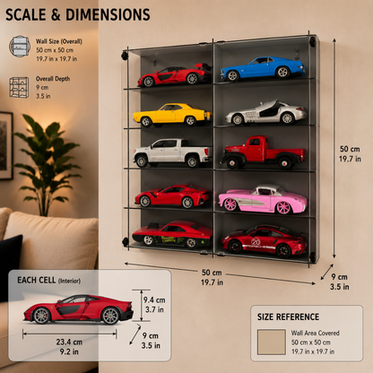 1:24 Model Car Display Case Wooden Wall Cabinet Acrylic Door Display Shelf Collector Showcase 10 Compartments
