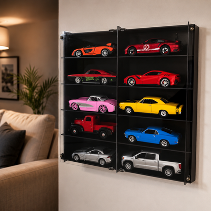 1:24 Model Car Display Case Wooden Wall Cabinet Acrylic Door Display Shelf Collector Showcase 10 Compartments