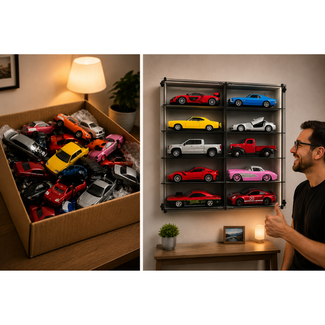 1:24 Model Car Display Case Wooden Wall Cabinet Acrylic Door Display Shelf Collector Showcase 10 Compartments