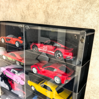 1:24 Model Car Display Case Wooden Wall Cabinet Acrylic Door Display Shelf Collector Showcase 10 Compartments