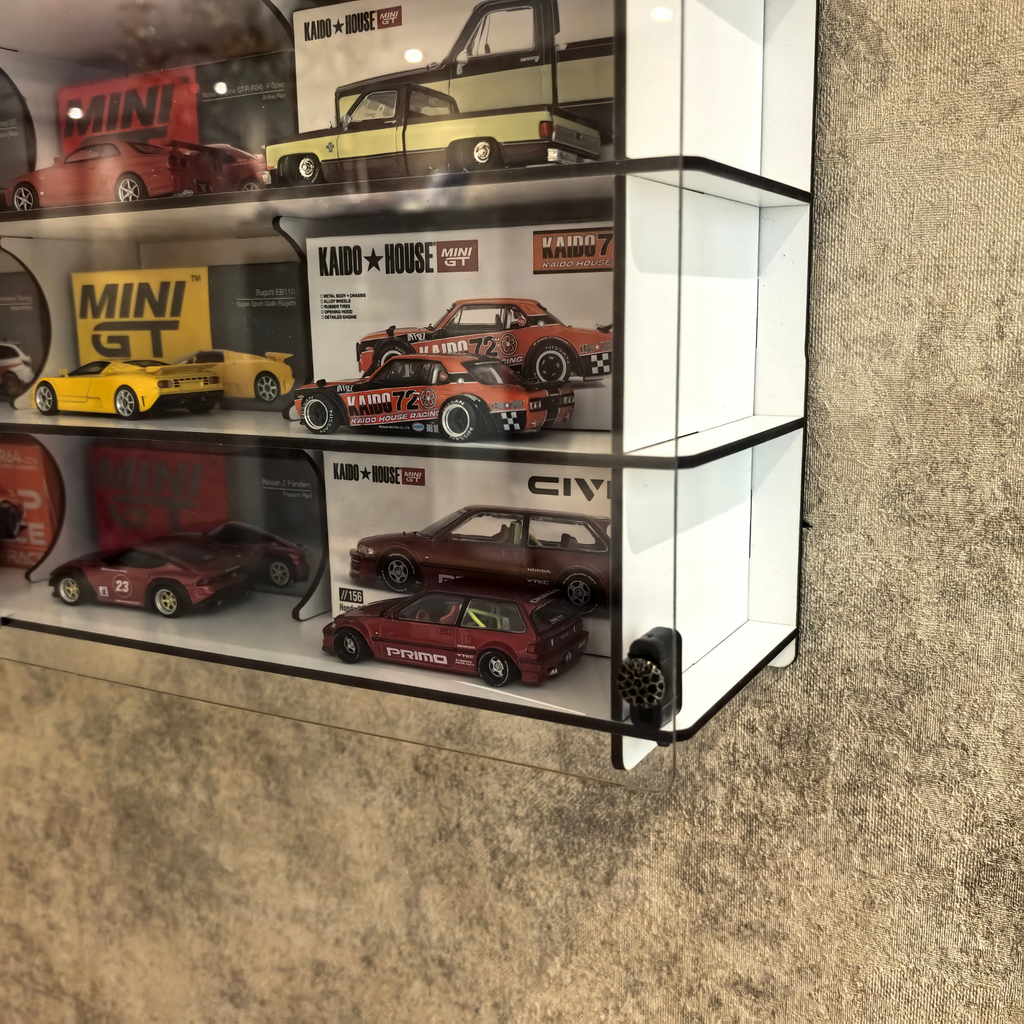 MiniGT Kaido House Pop Race Compatible Car Display Shelf, Acrylic Display Case, 32 Slot Wall Mounted Dustproof Showcase